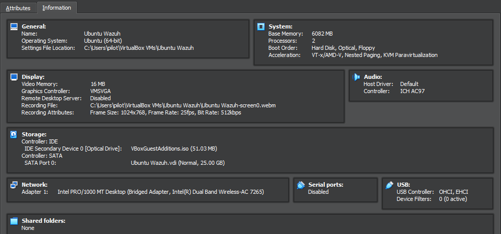 Ubuntu OS Virtual Machine Properties